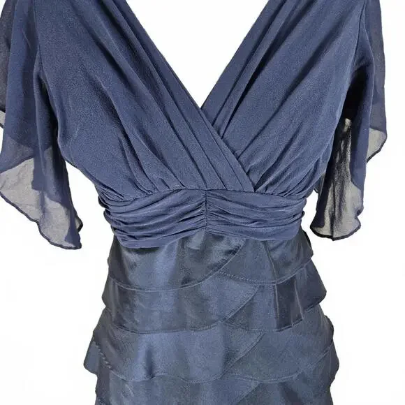 Adrianna Papell Women's Sz 4 Flutter Sleeve Tiered V-Neckline Front & Back Dress - Picture 3 of 9